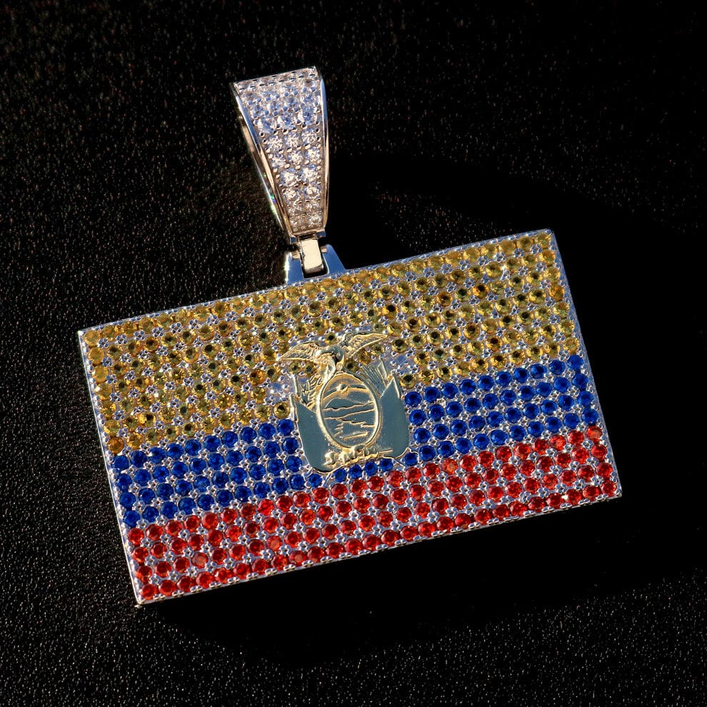 Iced Out Ecuador Flag Pendant - Real 925 Silver