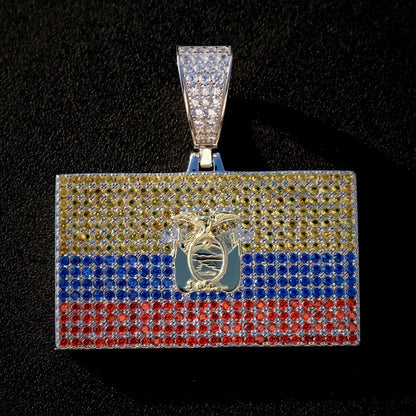 Iced Out Ecuador Flag Pendant - Real 925 Silver