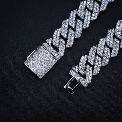 13mm Diamond Prong link Cuban chain - White Gold