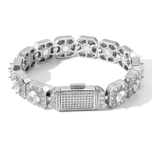 12mm Clustered Tennis Bracelet - White Gold