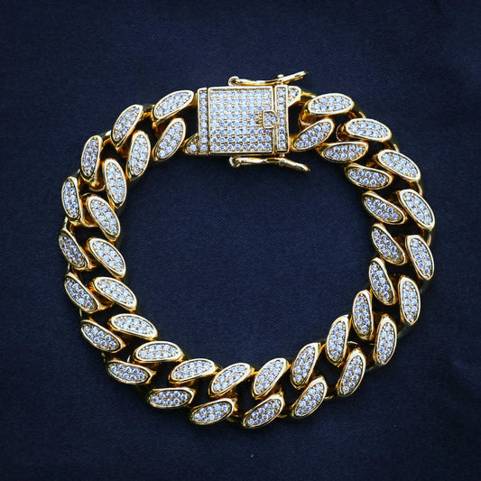 12mm Iced Out Miami Cuban Bracelet - Gold