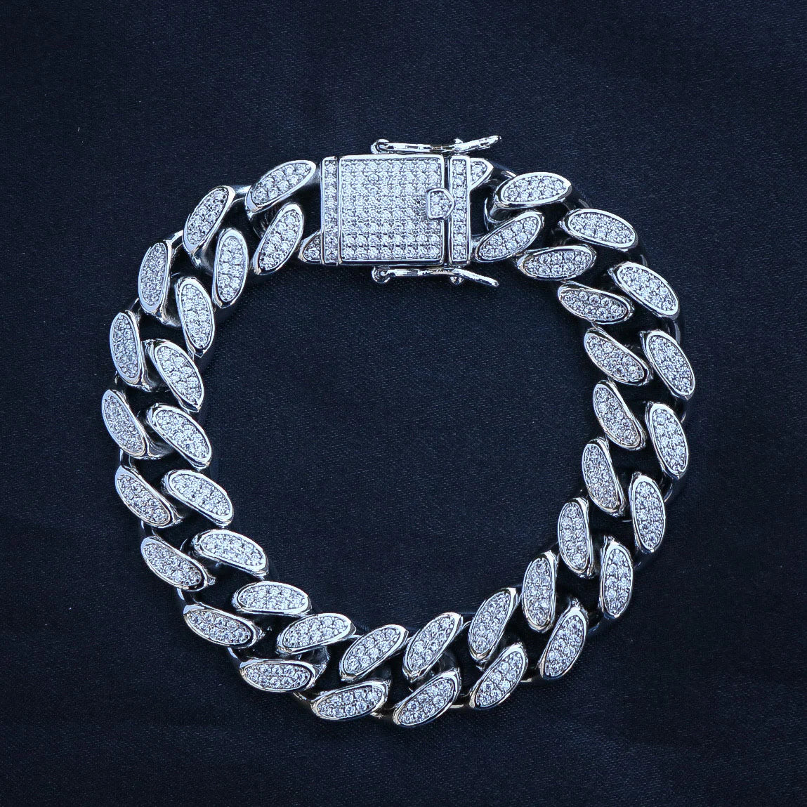 12mm Iced Out Miami Cuban Bracelet - White Gold