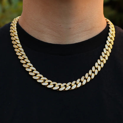 12mm Iced Out Miami Cuban Chain - Gold