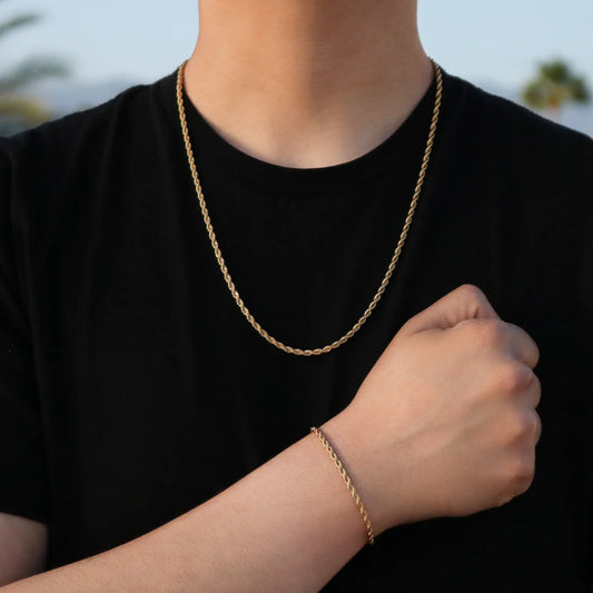 3mm Rope Chain + Bracelet Bundle Set - Gold