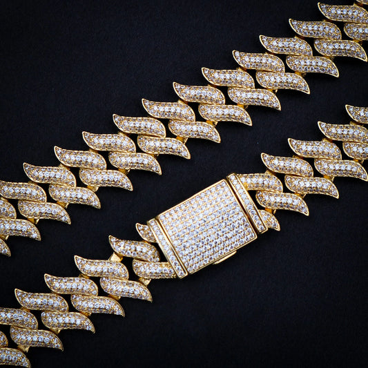 18mm Iced Out Spiked Cuban Chain - Gold