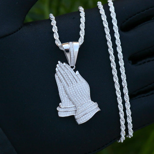 Iced Out Praying Hands - Real 925 Silver