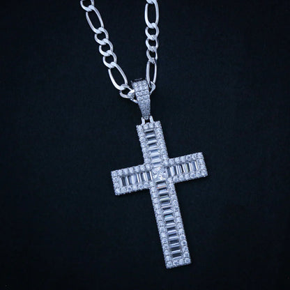 Iced Out Baguette Cross Pendant - Real 925 Silver