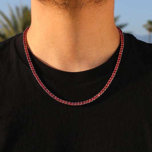 4mm Red Tennis Chain - White Gold Regular