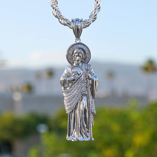 Iced Big San Judas Pendant - Real 925 Silver