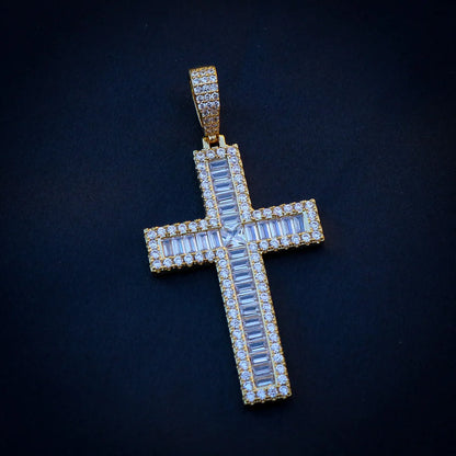 Iced out Baguette Cross Pendant - Gold