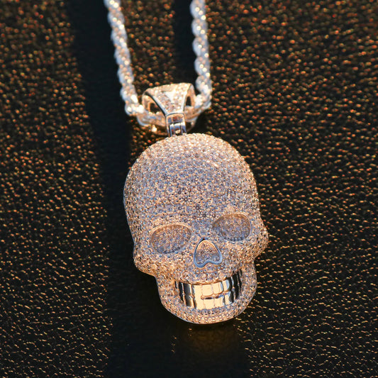 Iced Out Skull Pendant - Real 925 Silver