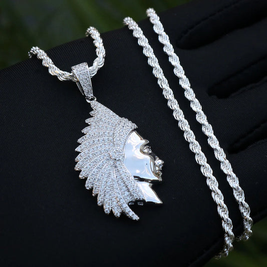 Iced Out Chief Pendant - Real 925 Silver