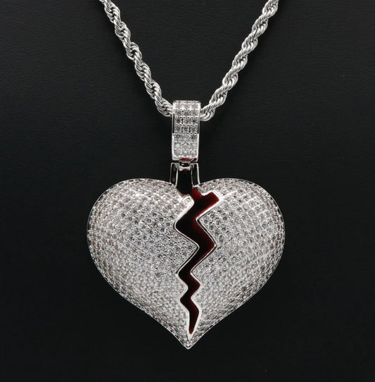 Broken Heart Pendant - White Gold